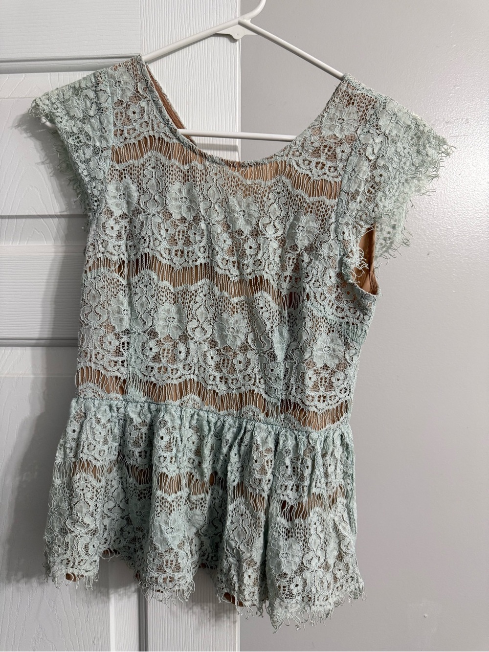 Maeve Aqua Lace Peplum Top From Anthropology Small P